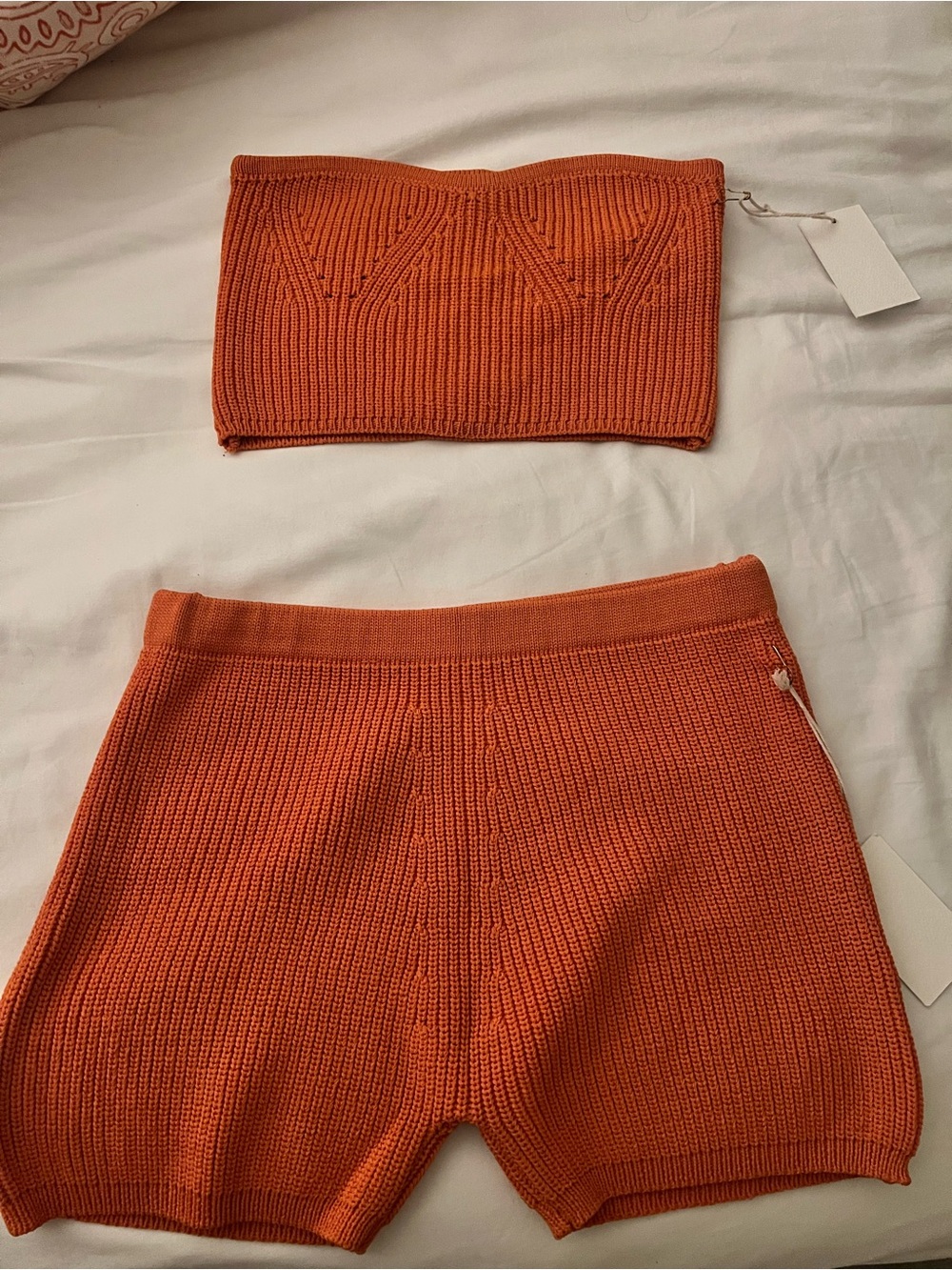 Think! Orange Knit Two-Piece Short Set